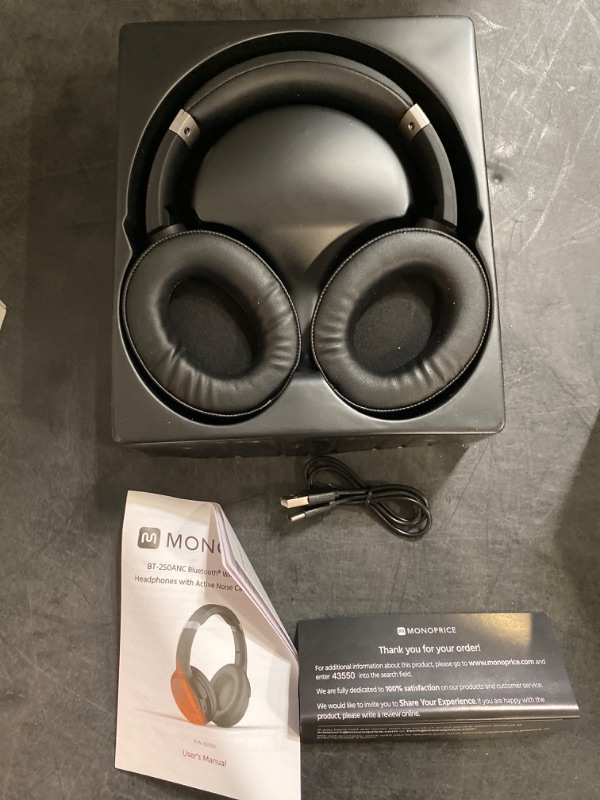 Photo 2 of Monoprice Wireless Over Ear Headphones - Active Noise Cancelling (ANC) Bluetooth 5.0, Extended Playtime, Qualcomm aptX Audio, 40mm Drivers, Black