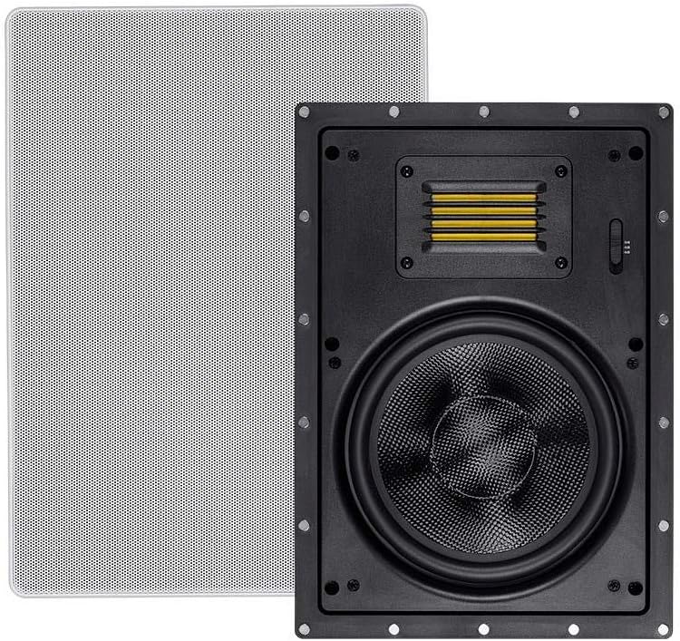 Photo 1 of Monoprice 2-Way Carbon Fiber In-Wall Speakers - 8 Inch (Pair) With Magnetic Grille And Ribbon Tweeter - Amber Series