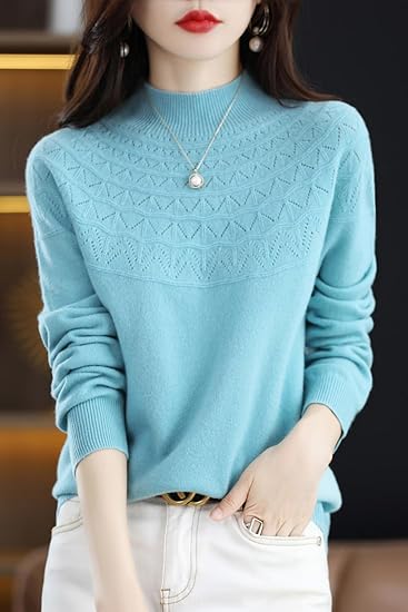 Photo 1 of Large 100% Merino Wool Sweaters Women's Fall Winter Warm Soft Knitted Loose Pullover Turtleneck Long Sleeves