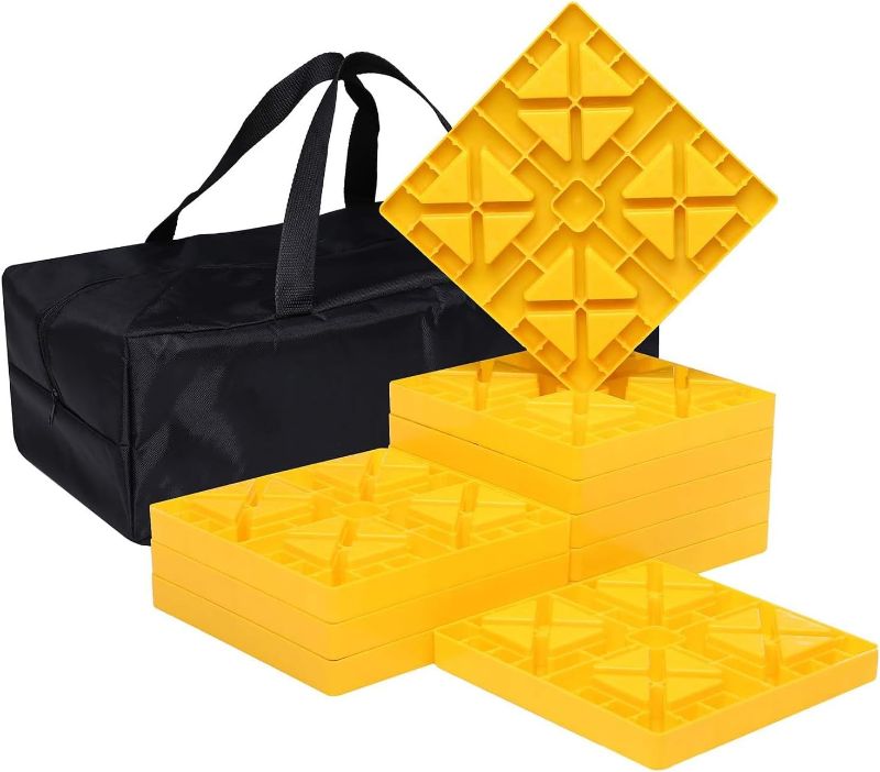 Photo 1 of Homeon Wheels Camper Leveling Blocks, Ideal for Leveling Single and Dual Wheels, Heavy Duty Rv Leveling Blocks and Chocks Anti-Slip Pads Design, Camper Levelers 10 Pack with Carrying Bag (Yellow)