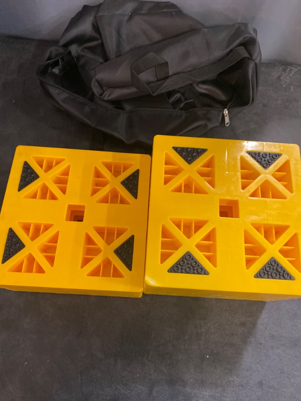 Photo 1 of Homeon Wheels Camper Leveling Blocks, Ideal for Leveling Single and Dual Wheels, Heavy Duty Rv Leveling Blocks and Chocks Anti-Slip Pads Design, Camper Levelers 10 Pack with Carrying Bag (Yellow)