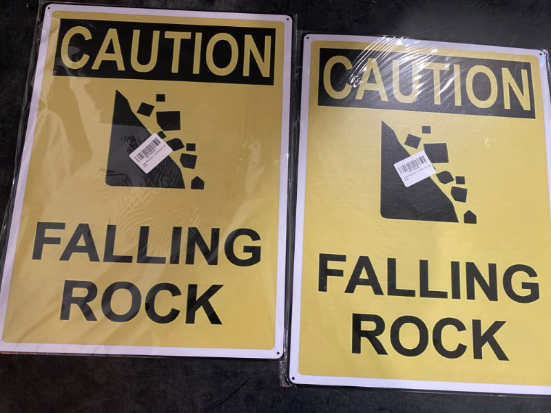 Photo 1 of Caution Falling Rock Safety Sign Metal Sign Wall Decor 12"x8" x2 count