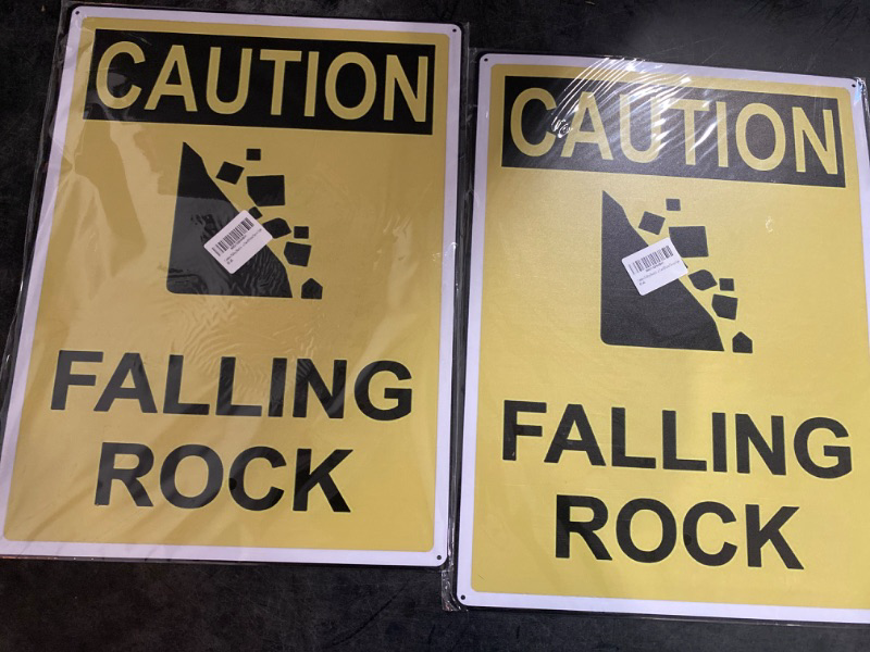 Photo 2 of Caution Falling Rock Safety Sign Metal Sign Wall Decor 12"x8" x2 count