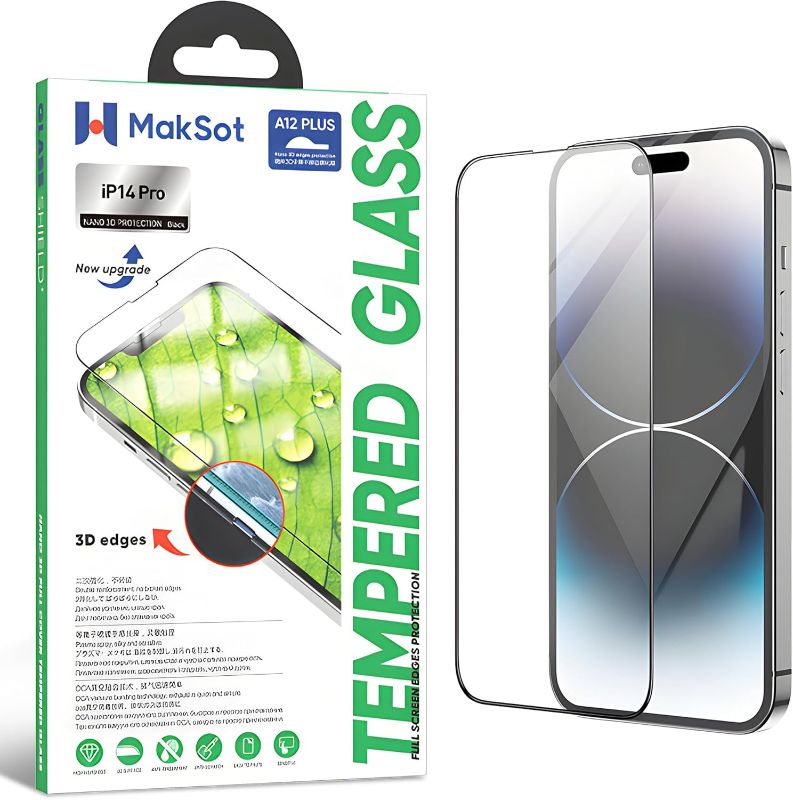 Photo 1 of Maksot Full Screen Protector for iPhone 14 Pro with Innovative Silicone Border