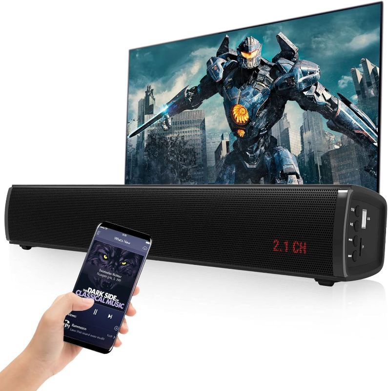 Photo 1 of 2.1 CH 16 inch 60W Sound Bar with Built-in Subwoofer Much Better Bass for TV/Movies, Opt/AUX in/USB/TF/Bluetooth Connection, 6 EQ Modes for TV/DVD Player/PC/Gaming/Phones