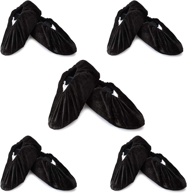 Photo 1 of 5 Pairs Non Slip Washable Reusable Shoe Covers For Household Thickened Boot Covers, Black, XL