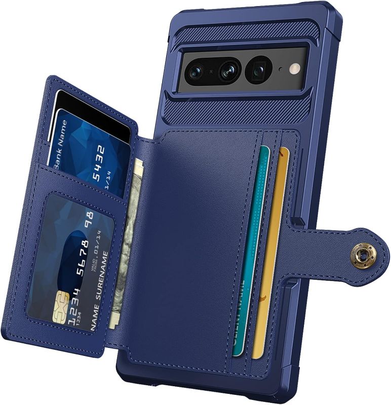 Photo 1 of Google Pixel 7 Pro - Wallet Case with PU Leather Card Pockets Back Flip Cover for Google Pixel 7 Pro 2022 (Blue)