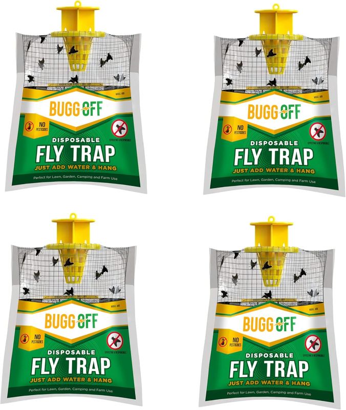 Photo 1 of 4 Pack Outdoor Disposabe Hanging Fly Traps with Natural Pre-Bait, Catches Flyes Everywhere Anywhere, Stables, Ranches, Cottages and More. Cut, Fill, and Hang!