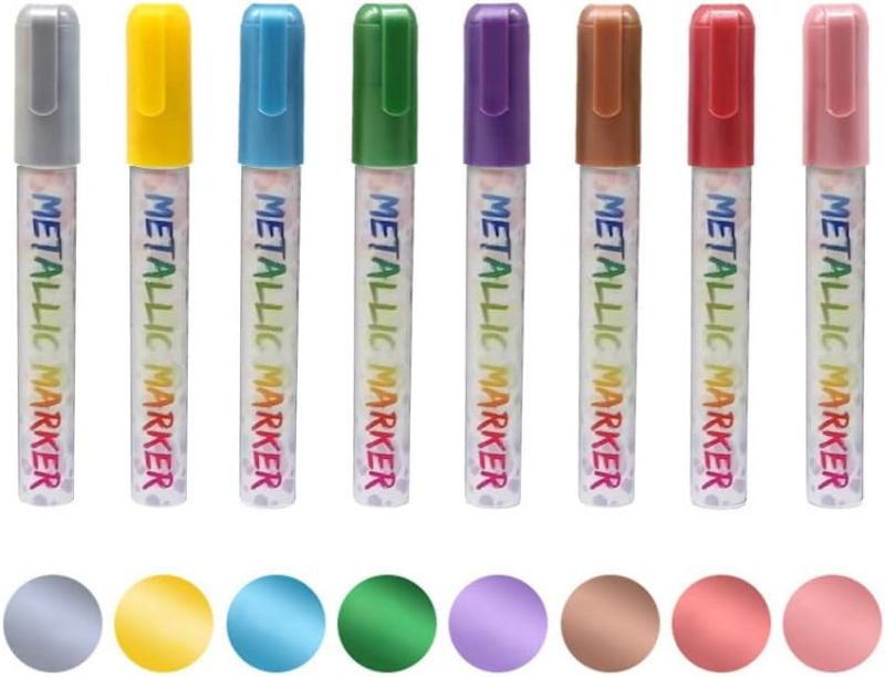 Photo 1 of Liquid Chalk Marking Pen, Pack of 8, 140 mm x 18 mm, Colored Highlighters, Fine Tip Chalk Markers, Use on Blackboard, Whiteboard, Erasable Chalk Pen for Teachers, Children, Artists, Neon Chalk Pen