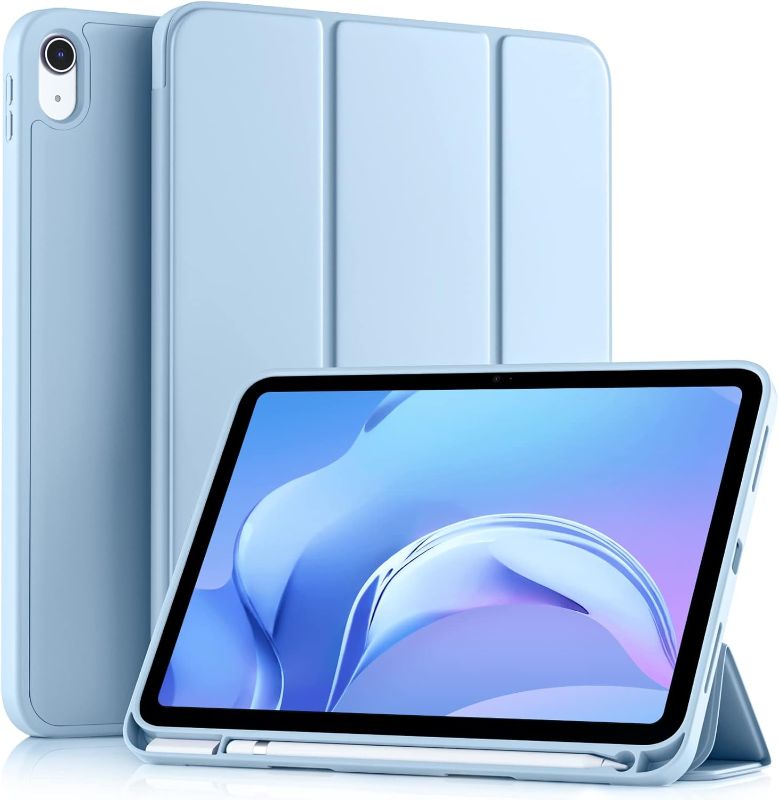 Photo 1 of Compatible with iPad 10th Generation Case 10.9 Inch 2022 with Pencil Holder, Slim Trifold Stand Protective Cover with Soft TPU Back, Auto Sleep/Wake, Sky Blue