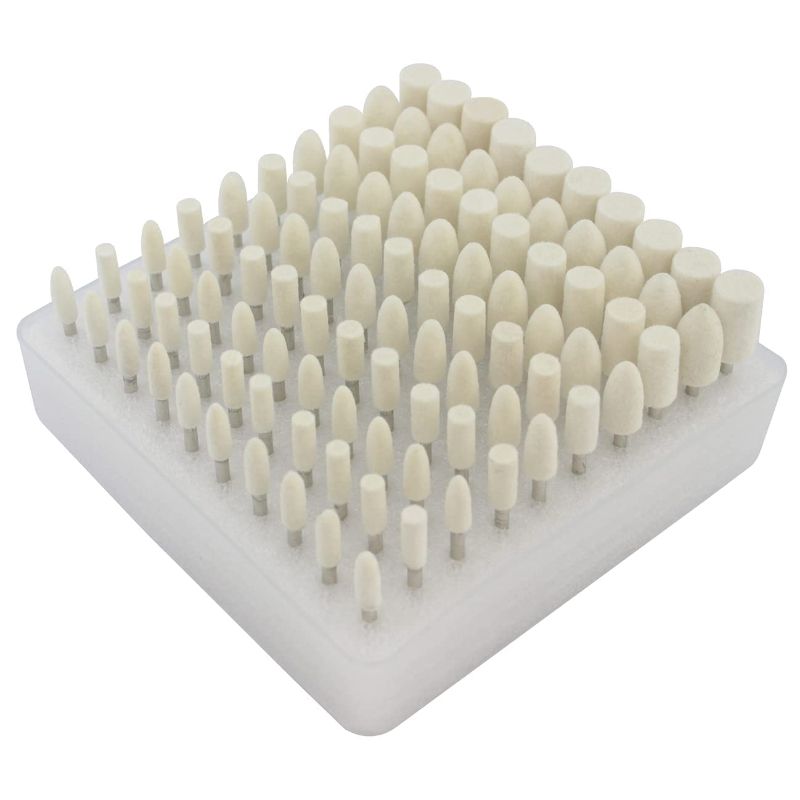 Photo 1 of 100 Pcs Compressed Wool Felt Polishing Head Tool Buffing Wheel for Dremel Rotary Tool with 1/8" Mandrel