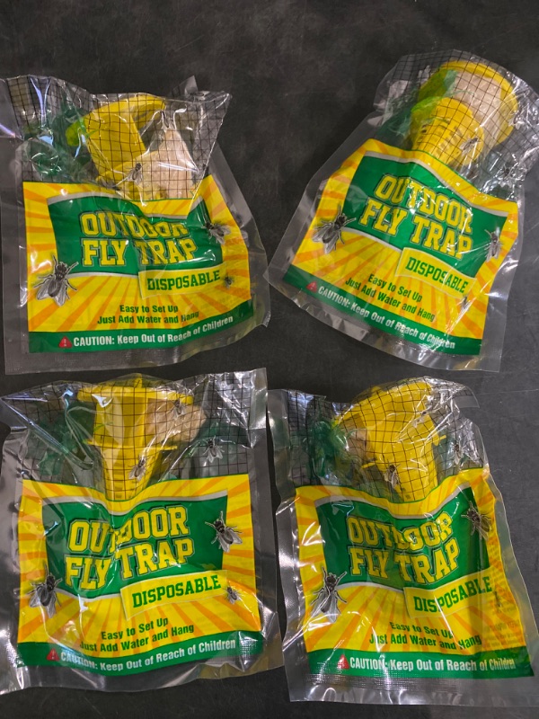 Photo 2 of 4 Pack Outdoor Disposable Hanging Fly Traps with Natural Pre-Bait, Catches Flies Everywhere Anywhere, Stables, Ranches, Cottages and More. Cut, Fill, and Hang!