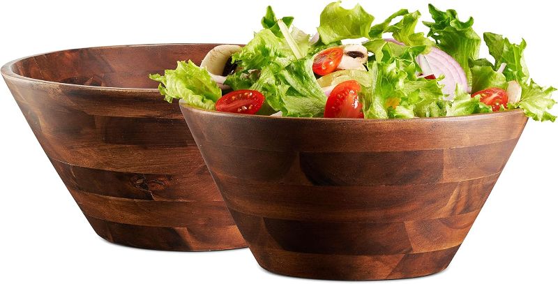 Photo 1 of Bowl Set, Premium Acacia Wood Bowls, Salad Bowls, Serving Bowls, Home Decor Housewarming Gifts - 8", Set of 2