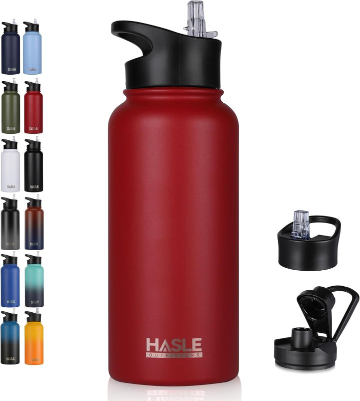 Photo 1 of HASLE OUTFITTERS 32 oz Insulated Water Bottle Stainless Steel Double Walled Vacuum Sports Water Bottle (Straw lid) for Gym Camping Hiking(Red,1)