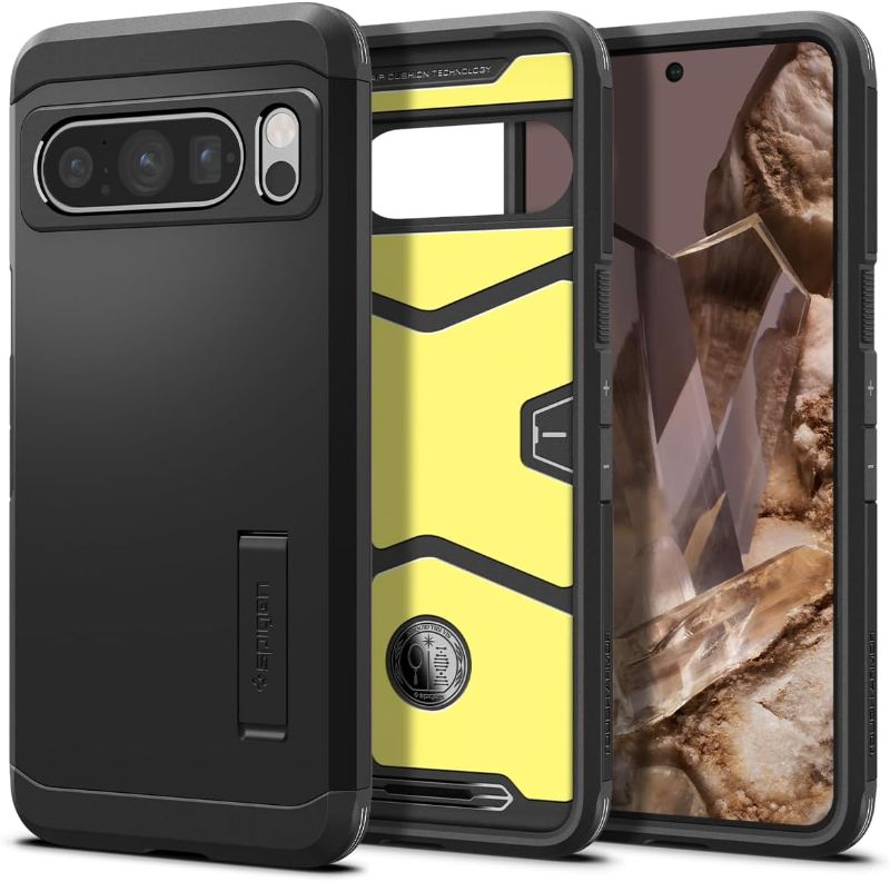 Photo 1 of Spigen Tough Armor Designed for Pixel 8 Pro Case (2023) [Kickstand] [Military-Grade Protection] - Black