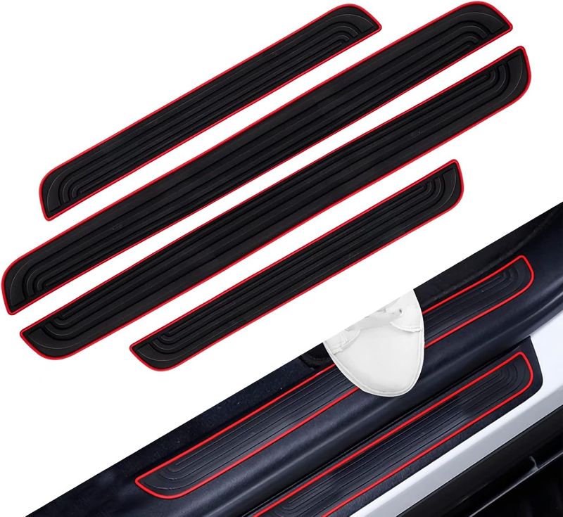 Photo 1 of Pack of 4 Car Welcome Pedal Door Sill Strip, Car Door Threshold Protection, PVC Soft Rubber Bumper Strip, Universal Rubber Scratch Resistant Exterior Accessories (Black)