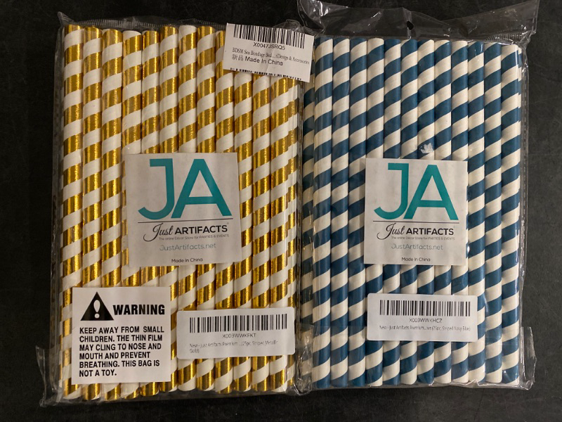 Photo 3 of Just Artifacts Premium Boba and Milkshake Paper Straws (25pc, Striped Metallic Gold)
&&
Just Artifacts Premium Boba and Milkshake Paper Straws (25pc, Striped Navy Blue)