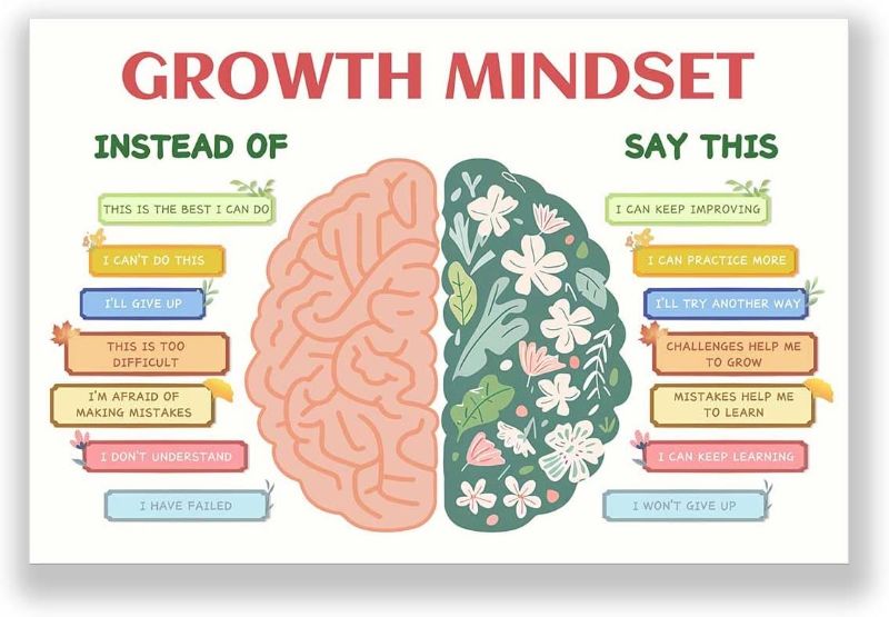 Photo 1 of Growth Mindset Poster Emotional Mental Health Classroom School Psychology Office Decor Therapy Art Assistance Calming Corner Feelings