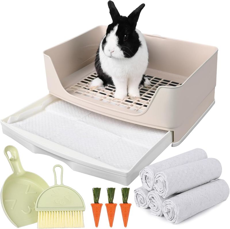 Photo 1 of Large Rabbit Litter Box Bunny Potty Training Corner Litter Pan with Drawer Comes with Liners Rabbit Pee Pads, Small Animal Bedding Toilet for Adult Guinea Pig, Ferret, Hamster, Bunnies