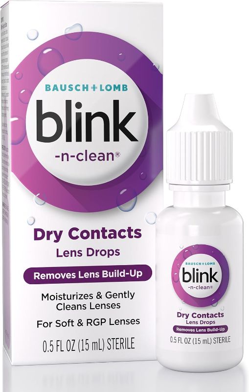 Photo 1 of Blink-N-Clean Lens Drops, Rewetting Drops for Contact Lenses, Instant Dry Lens Moisturizing, for Soft & RGP Lenses, 0.5 fl oz