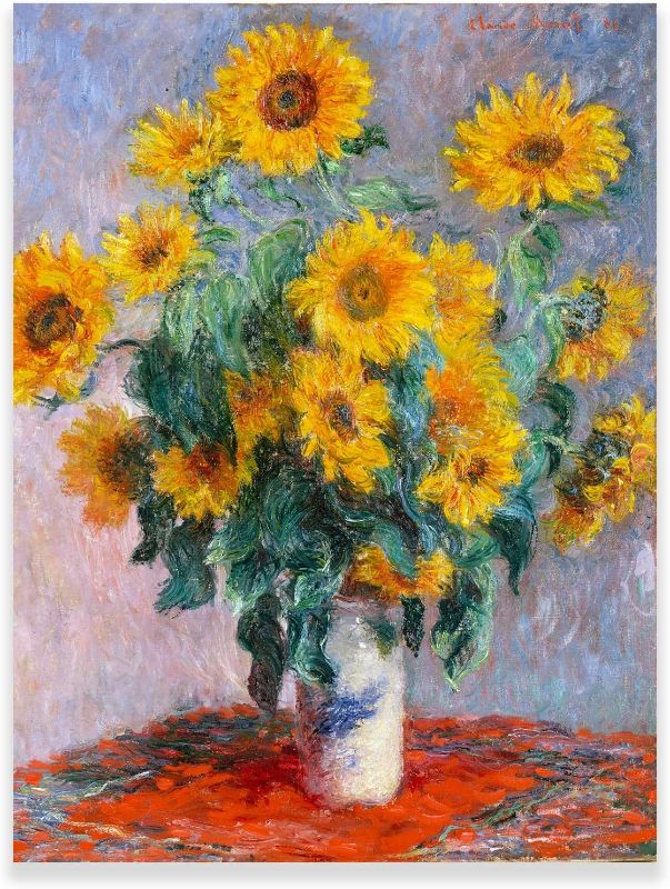 Photo 1 of Selchas Bouquet Of Sunflowers Poster - Claude Monet Wall Art - Impressionist Art Poster - Flower Oil Painting Reproduction Decor for Living Room Bedroom Office Unframed 12x16in/30x40cm