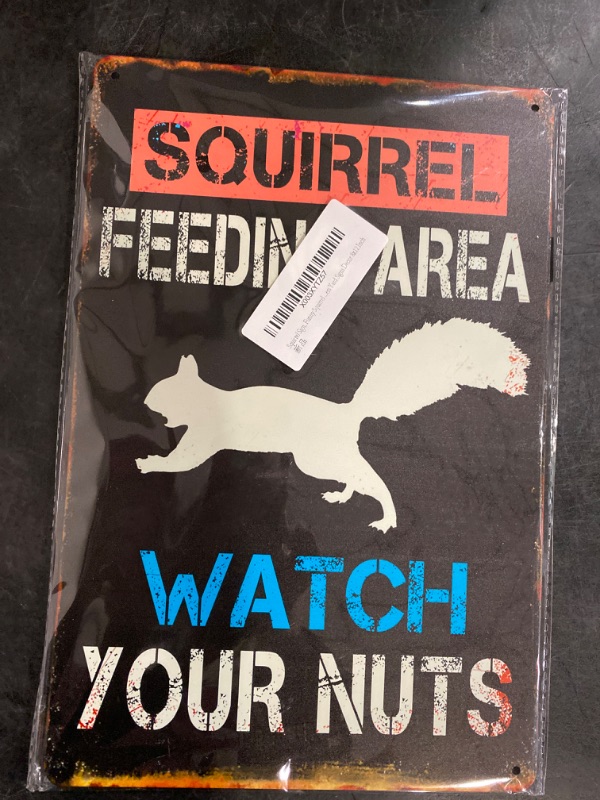 Photo 2 of Funny Squirrel Metal Tin Signs Squirrel Feeding Area Watch Your Nuts Sign Squirrel Crossing Signs Squirrel Gifts for Squirrel Lovers Yard Signs Decor 8x12 Inch