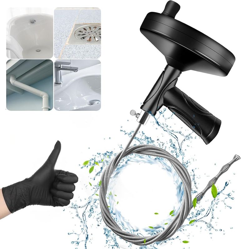 Photo 1 of Drain Snake Auger 33 Feet, Plumbing Snake Drain Hair Clog Removal Tool, Heavy Duty Toilet Snake Auger, Sink Unclogger Drain Cleaner Tool for Bathroom Kitchen Tub Shower Drain Clog Remover With Gloves