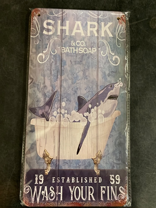 Photo 2 of Vintage Wooden Wall Sign Shark & Co Bath Soap Wash Your Fins Shark Hanging Sign Funny Shark Bathroom Decor Shark Lover Gift Bathroom Hanging Wood Sign Plaque Wall Hanging Art Home Decor 6x12 Inch