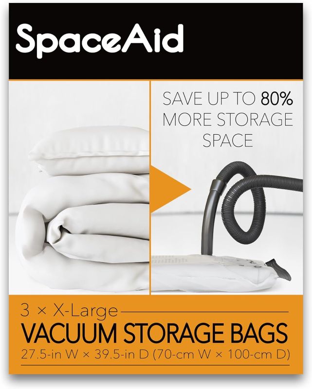 Photo 1 of SpaceAid Jumbo Vacuum Storage Bags, Space Saver Sealer Compression Bags for Comforters, Blankets, Pillows, Bedding, Clothes (X-Large 3 Pack)
