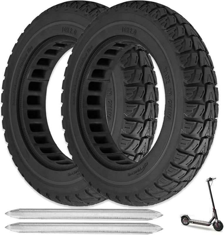 Photo 1 of 10X2 Solid Tire, 10x2.125 Inch Tires Replacement for Gotrax G4 GXL V2 Ninebot Segway F25 F30 F40 F60 D40x Electric Scooter, 50/75-6.1 10x2/54-152 10 Inch Off Road Front Rear Tubeless Tire Wheel