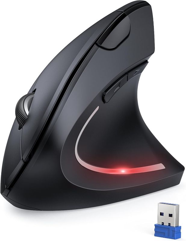 Photo 1 of TECKNET Ergonomic Mouse, 4800 DPI Wireless Vertical Mouse with 5 Adjustable DPI Levels, 2.4GHz Optical Carpal Tunnel Mouse, 6 Buttons Wireless Mouse for Laptop, Desktop, PC, MacBook - Black