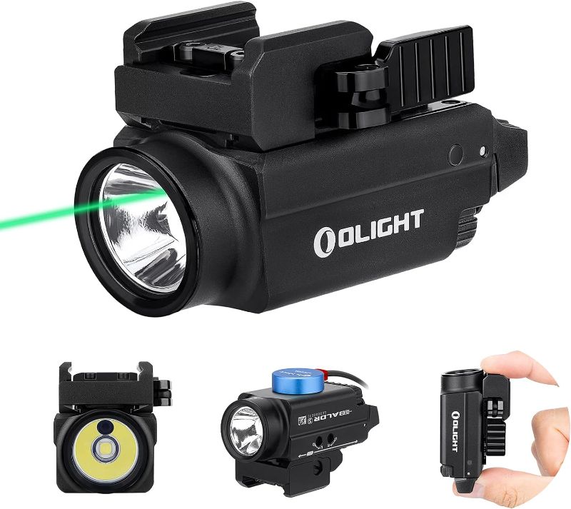 Photo 1 of OLIGHT Baldr S 800 Lumens Compact Rail Mount Weaponlight with Green Beam and White LED Combo, Magnetic USB Rechargeable Tactical Flashlight with 1913 or GL Rail, Battery Included (Black)