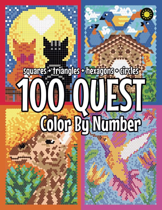 Photo 1 of 100 QUEST Color By Number: Squares + Triangles + Hexagons + Circles: color quest activity book for adults