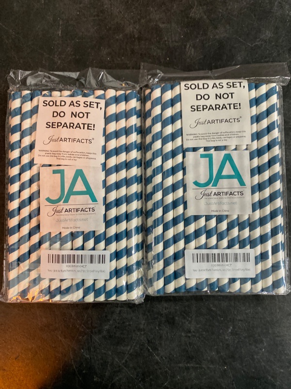 Photo 2 of Just Artifacts Premium Boba and Milkshake Paper Straws (25pc, Striped Navy Blue) 2 Count