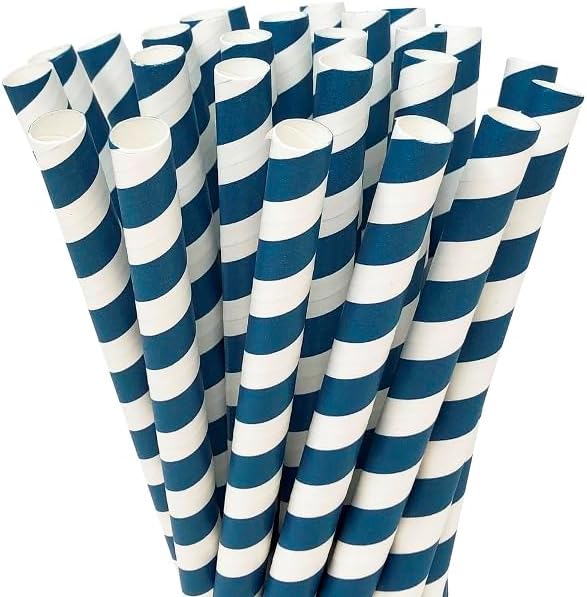 Photo 1 of Just Artifacts Premium Boba and Milkshake Paper Straws (25pc, Striped Navy Blue) 2 Count