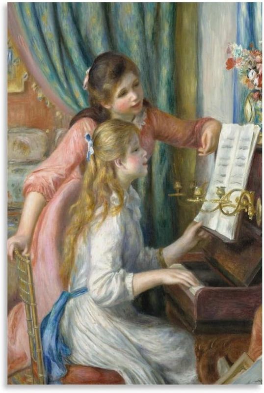 Photo 1 of Pierre Auguste Renoir Two Young Girls at The Piano Wall Art Poster Scroll Canvas Painting Picture Living Room Decor Home Framed/Unframed 12x18inch(30x45cm)