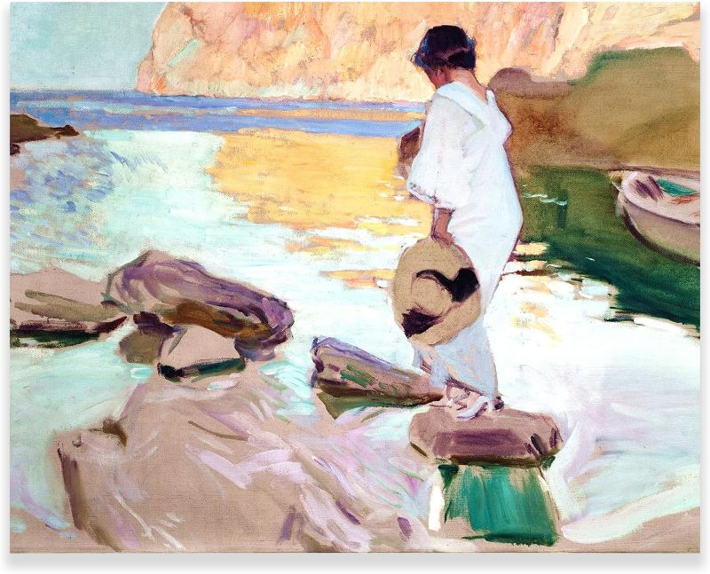 Photo 1 of Selchas Joaquin Sorolla Art Prints-Elena At Cala De San Vicente Poster-Impressionism Art Prints-Modern Classroom Kitchen Bedroom Room Aesthetics Decoration Boys Women Gift Unframed 12x15in/30x38cm