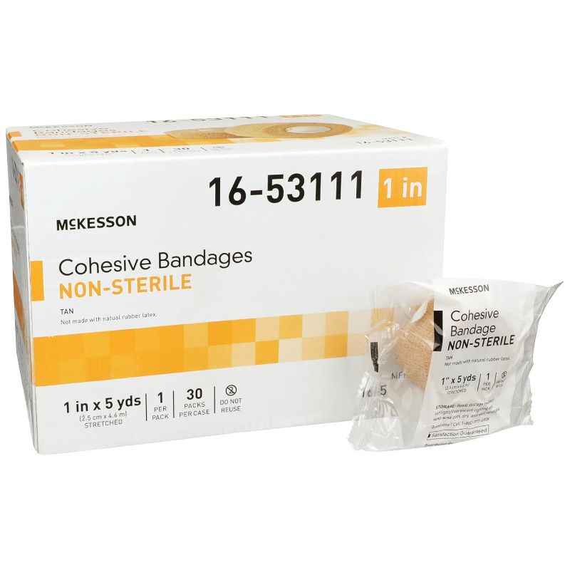 Photo 1 of McKesson Elastic Cohesive Bandages, Beige, Non-Sterile, 1 in x 5 yds, 1 Count, 30 Packs, 30 Total