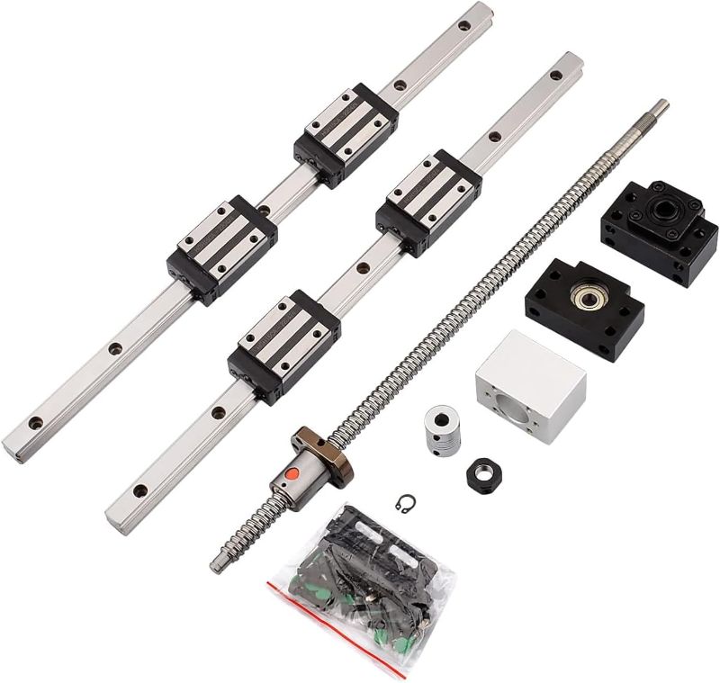 Photo 1 of 2Pcs 600MM HGR15 Linear Guide Rail with 4 Bearing Block,1Pcs 600MM SFU1204 Ball Screw with Metal Deflector Ball Screw Nut