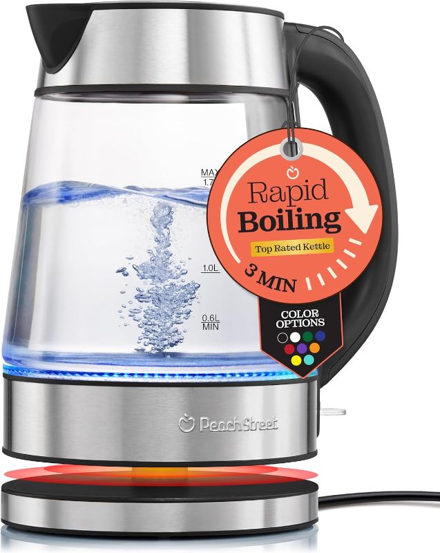 Photo 1 of Speed-Boil Electric Kettle For Coffee & Tea - 1.7L Water Boiler 1500W, Borosilicate Glass, Easy Clean Wide Opening, Auto Shut-Off, Cool Touch Handle, LED Light. 360° Rotation, Boil Dry Protection