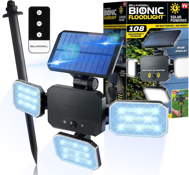 Photo 1 of Bell+Howell Bionic Flood Light ASON TV, Solar Lights Outdoor Waterproof- 50% Brighter 108 COB-LED's w/Motion Sensor 180° Swivel, Adjustable Panels for Garden, Lawn and Patio As Seen On TV