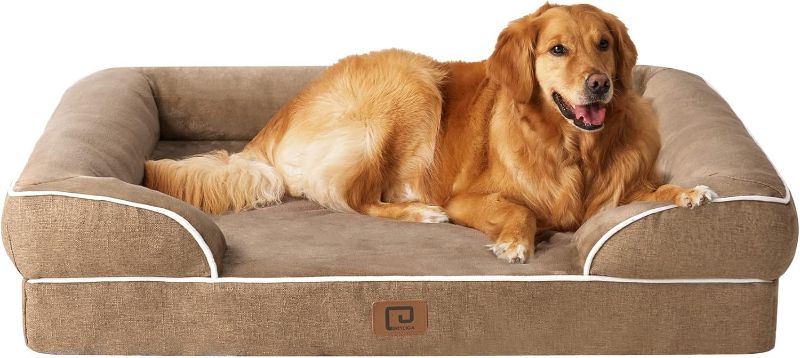 Photo 1 of Orthopedic Dog Beds for Extra Large Dogs, Waterproof Memory Foam XL Dog Bed with Sides, Non-Slip Bottom and Egg-Crate Foam Big Dog Couch Bed with Washable Removable Cover, Camel