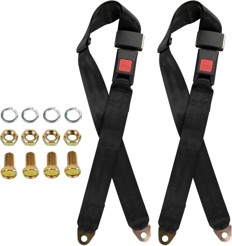 Photo 1 of 2 Point Seat Belt Adjustable Seatbelts Kit Compatible With Mobility Scooter, Electric Wheelchair, Bus, school bus, forklift, Black Color, 2 Pack