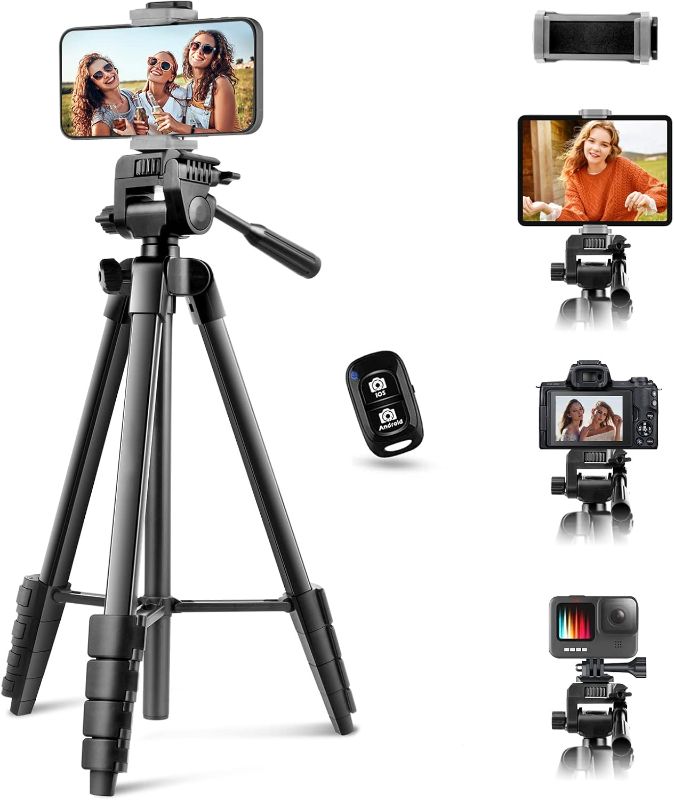 Photo 1 of 64” Phone&Tablet Tripod, Aureday Cell Phone Tripod for iPhone with Wireless Remote and Phone Holder, Extendable Tripod Stand for iPad, Suit for Video Recording/Makeup/Live Streaming