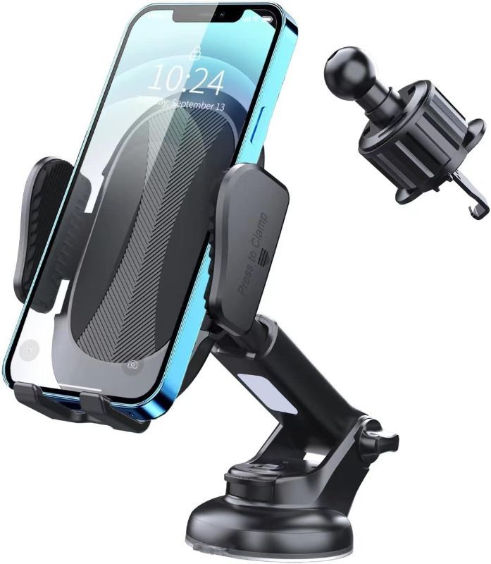 Photo 1 of Car Phone Holder with Suction Cup and Metal Hook, Compatible with All Smartphones