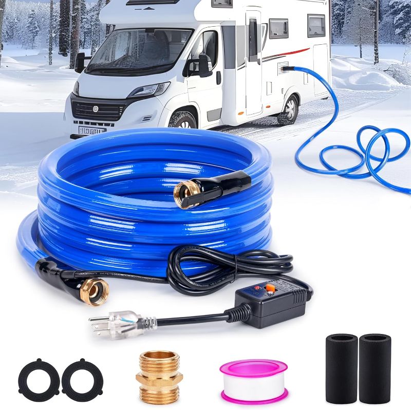 Photo 1 of 50FT Heated Water Hose for RV, Water Line Freeze Protection, 5/8" Water Inner Diameter, Heated Drinking Water Hose for RV, Camper, Garden, RV Accessories, Livestock, Mountain Cabin