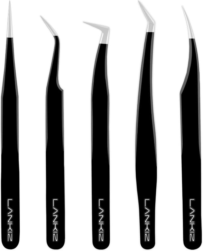 Photo 1 of Lash Tweezers - Eyelash Extension Tweezers Set - Professional Straight and Curved Eyelash Tweezer - Volume Isolation Application Tweezer for DIY Lash Extension Beginners(5 PCS)