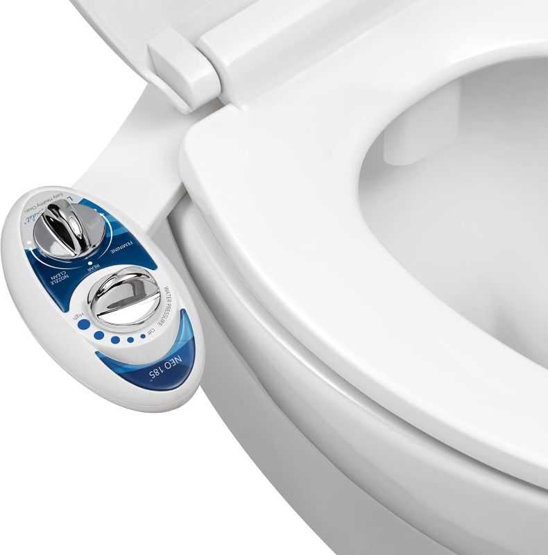 Photo 1 of LUXE Bidet NEO 185 - Self-Cleaning, Dual Nozzle, Non-Electric Bidet Attachment for Toilet Seat, Adjustable Water Pressure, Rear and Feminine Wash (Blue)