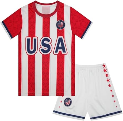 Photo 1 of Large Kids Age 12-13 USA United States Kids Boys Youth Sports Soccer Football Kit Jersey Shirt Shorts Set