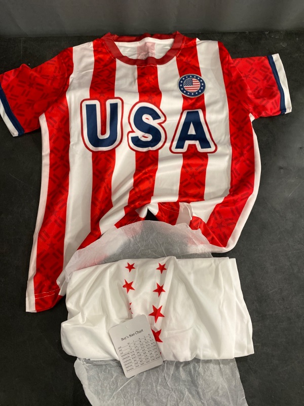 Photo 2 of Large Kids Age 12-13 USA United States Kids Boys Youth Sports Soccer Football Kit Jersey Shirt Shorts Set